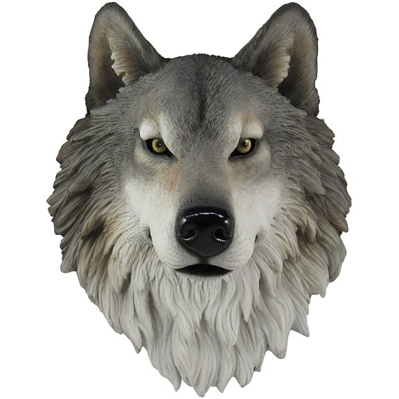DWK "Nanook" Wall Mounted Faux Taxidermy Grey Wolf Head Bust - 14"