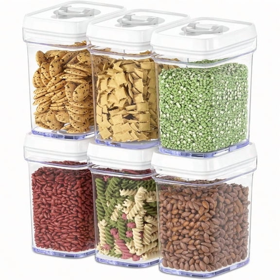 Dwellza Kitchen Airtight Food Storage Containers For Pantry With White Lids 1l - 6 Pack Clear Plastic Air Tight Organization And Bpa-free Keeps Fresh & Dry