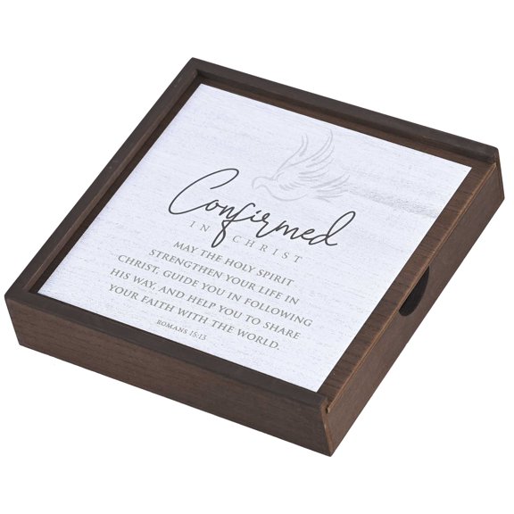 DWMBSM1 Confirmed In Christ - Romans 15:13 - 9.5 x 2 Inch Walnut Brown MDF Wood Keepsake Memory Box
