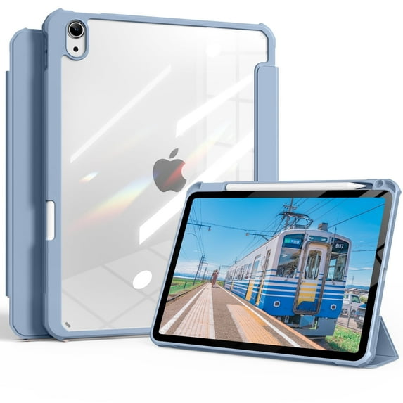 DWPSG Case for iPad (A16) 11th/10th Generation (2025/2022) with Pencil Holder, Clear Transparent Back Shell Slim Stand Shockproof Tablet Cover, Auto Wake/Sleep,Blue