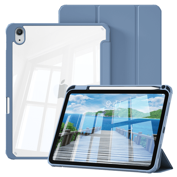 DGPSG for iPad (A16) 11th Gen Case, iPad 10th Gen Case, Slim Trifold Stand Protective Cover with Pencil Holder, for iPad 11/10.9 Inch 2025/2022, Clear PC Backshell, Auto Wake/Sleep, Blue