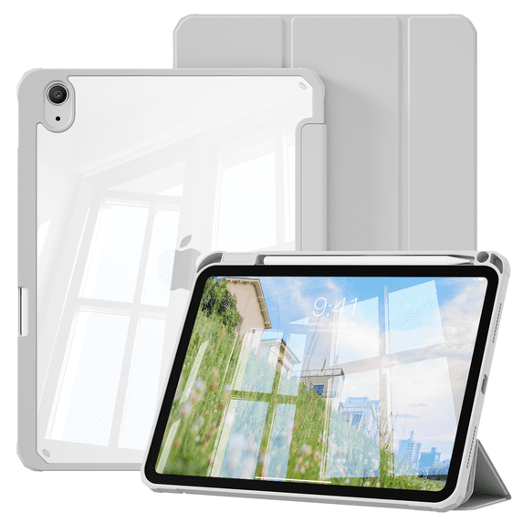 DGPSG for iPad (A16) 11th Gen Case, iPad 10th Gen Case, Slim Trifold Stand Protective Cover with Pencil Holder, for iPad 11/10.9 Inch 2025/2022, Clear PC Backshell, Auto Wake/Sleep, Grey