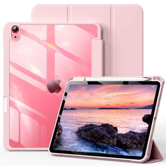 DGPSG for iPad (A16) 11th Gen Case, iPad 10th Gen Case, Slim Trifold Stand Protective Cover with Pencil Holder, for iPad 11/10.9 Inch 2025/2022, Clear PC Backshell, Auto Wake/Sleep, Pink