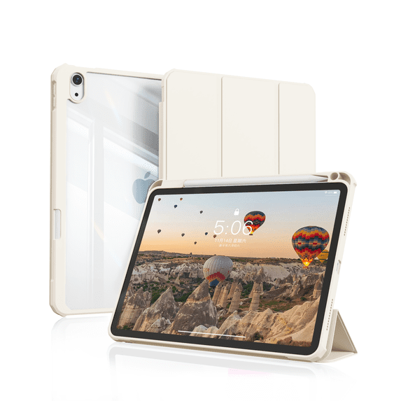 DWPSG Case for iPad (A16) 11th/10th Generation (2025/2022) with Pencil Holder, Clear Transparent Back Shell Slim Stand Shockproof Tablet Cover, Auto Wake/Sleep,White