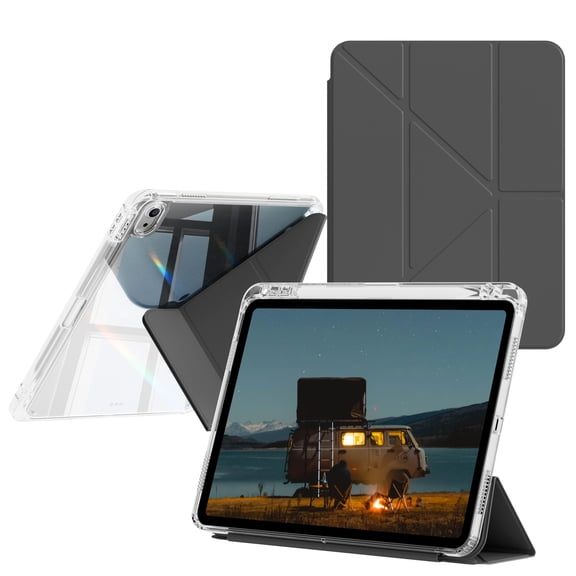 DWPSG Case for iPad 11th Generation 11 Inch (A16 2025), iPad 10th Generation 10.9 Inch (2022) with Clear Hard Back Shell, Folding Y-Shaped Stand Cover with Pencil Holder, Auto Wake/Sleep, Black