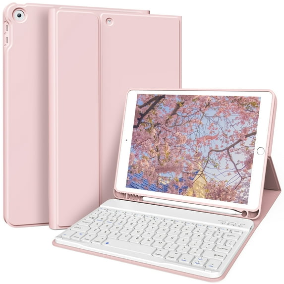 DWPSG Keyboard Case for iPad 9th Generation/iPad 8th Generation/iPad 7th Generation(2021/2020/2019), 10.2 inch iPad 9/8/7 Case with Keyboard, Auto Wake Sleep Case with Pencil Holder, Pink