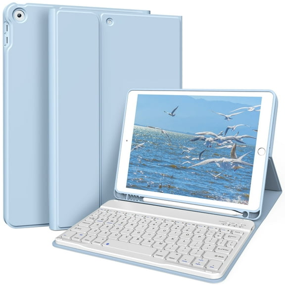 DWPSG Keyboard Case for iPad 9th Generation/iPad 8th Generation/iPad 7th Generation(2021/2020/2019), 10.2 inch iPad 9/8/7 Case with Keyboard, Auto Wake Sleep Case with Pencil Holder, Sky Blue