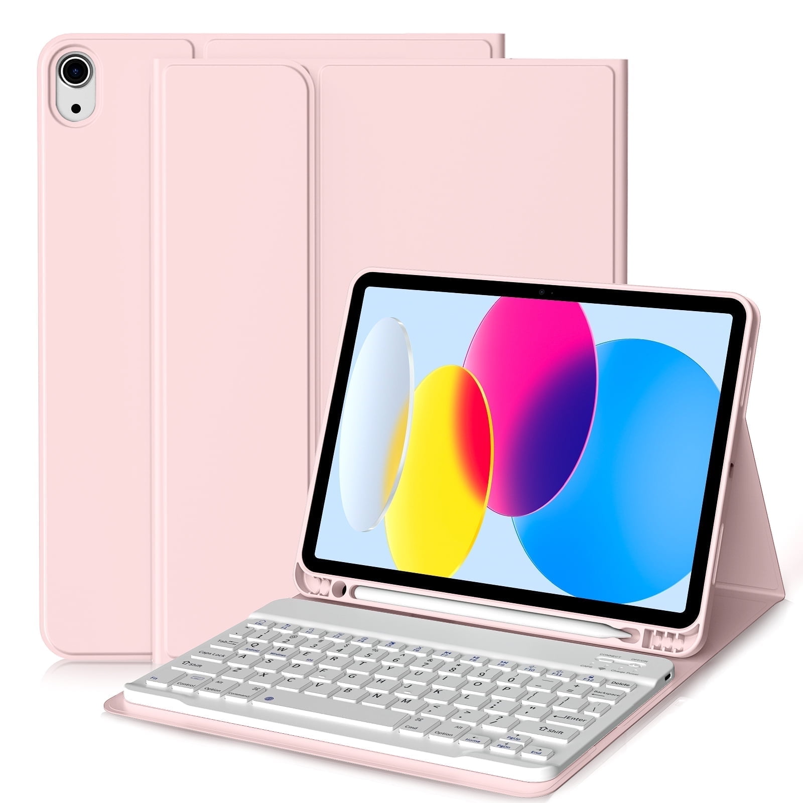DWPSG Keyboard Case for iPad (A16) 11th Generation 11 inch 2025, Stand Folio Detachable Wireless Bluetooth Rechargeable Keyboard, for iPad 10th Generation 10.9 inch 2022 with Pencil Holder, Pink