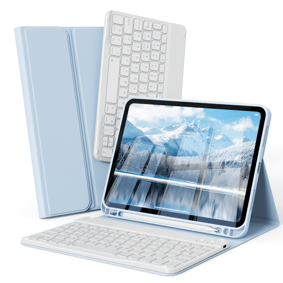 DWPSG Keyboard Case for iPad (A16) 11th Generation 11 inch 2025, Stand Folio Detachable Wireless Bluetooth Rechargeable Keyboard, for iPad 10th Generation 10.9 inch 2022 with Pencil Holder, Blue