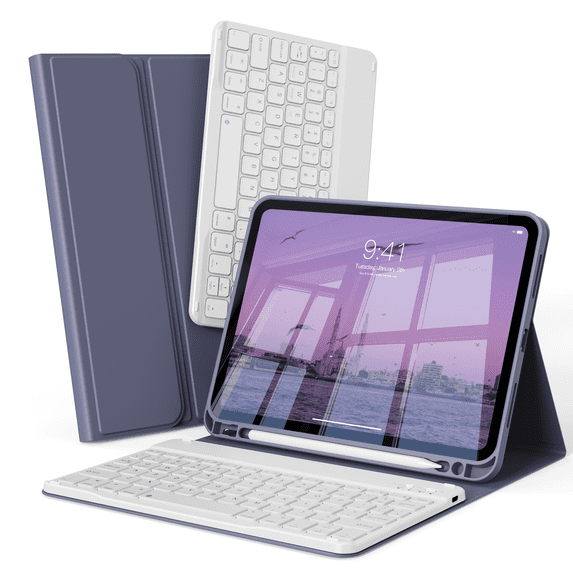 DWPSG Keyboard Case for iPad (A16) 11th Generation 11 inch 2025, Stand Folio Detachable Wireless Bluetooth Rechargeable Keyboard, for iPad 10th Generation 10.9 inch 2022 with Pencil Holder, Purple