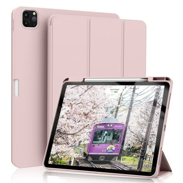 DWPSG New iPad Pro 12.9 Case 6th Generation 2022 / 5th Gen 2021/ 4th Gen 2020 with Built-in Pencil Holder, Auto Wake/Sleep, Slim Stand Soft Back Shell Smart Cover for iPad Pro 12.9 Inch,Pink