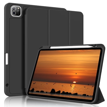 DWPSG New iPad Pro 12.9 Case 6th Generation 2022 / 5th Gen 2021/ 4th Gen 2020 with Built-in Pencil Holder, Auto Wake/Sleep, Slim Stand Soft Back Shell Smart Cover for iPad Pro 12.9 Inch,Black