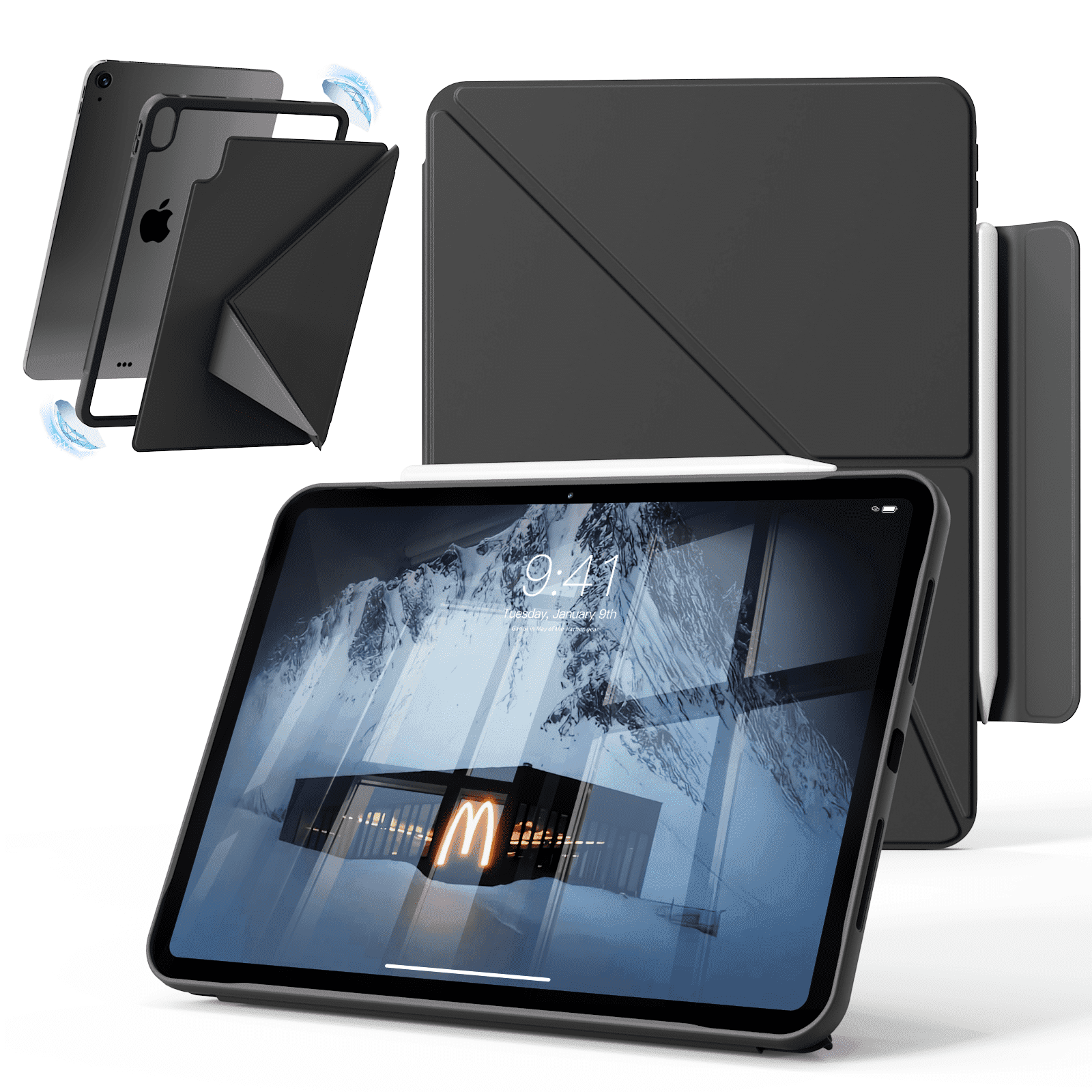 DWPSG Case for iPad (A16) 11th Generation 11 Inch 2025, iPad 10th Generation 10.9 inch 2022 with Pencil Holder, Magnetic attraction New Multi-Fold Protective Tablet Cover,Black