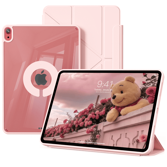 DWPSG for iPad (A16) 11th Generation 11 Inch 2025/ 10th Generation 10.9 Inch 2022 Hybrid Case with Pencil,Holder,Detachable Magnetic Cover, Y-Fold,Clear Hard Back,Pink
