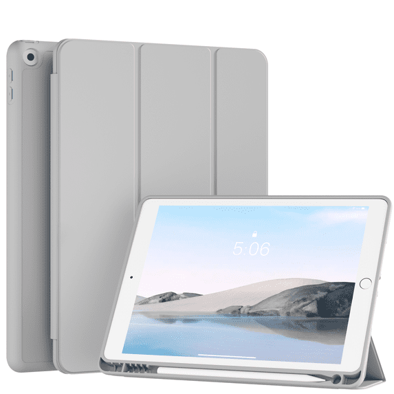 DWPSG iPad 10.2 Case for iPad 9th Generation 2021 /iPad 8th Generation 2020 / iPad 7th Gen 2019 with Pencil Holder, Auto Sleep/Wake for Slim Soft Back Smart Cover, iPad 10.2 inch Case, Grey
