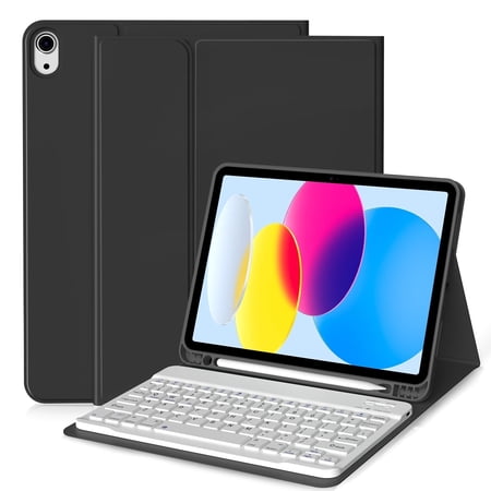 DWPSG Keyboard Case for iPad (A16) 11th Generation 11 inch 2025, Stand Folio Detachable Wireless Bluetooth Rechargeable Keyboard, for iPad 10th Generation 10.9 inch 2022 with Pencil Holder, Black