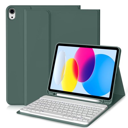 DWPSG Keyboard Case for iPad (A16) 11th Generation 11 inch 2025, Stand Folio Detachable Wireless Bluetooth Rechargeable Keyboard, for iPad 10th Generation 10.9 inch 2022 with Pencil Holder, Green