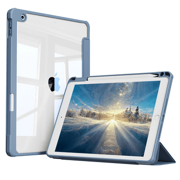 DWPSG iPad 9th Generation Case 10.2 Inch iPad Case 9th/8th/7th Generation 2021 2020 2019 Transparent Back Cover Pen Storage Tri-Fold Stand Auto Sleep Function Lightweight, Linght Blue