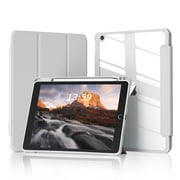 DWPSG iPad 9th Generation Case 10.2 Inch iPad Case 9th/8th/7th Generation 2021 2020 2019 Transparent Back Cover Pen Storage Tri-Fold Stand Auto Sleep Function Lightweight, Gray