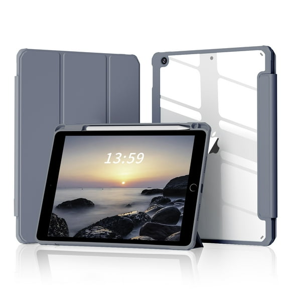 DWPSG iPad 9th Generation Case 10.2 Inch iPad Case 9th/8th/7th Generation 2021 2020 2019 Transparent Back Cover Pen Storage Tri-Fold Stand Auto Sleep Function Lightweight, Purple