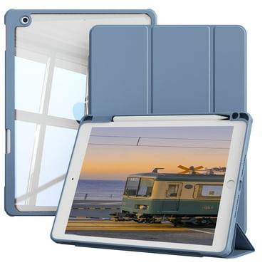 DWPSG iPad 9th Generation Case 10.2 Inch iPad Case 9th/8th/7th Generation 2021 2020 2019 Transparent Back Cover Pen Storage Tri-Fold Stand Auto Sleep Function Lightweight, Linght Blue