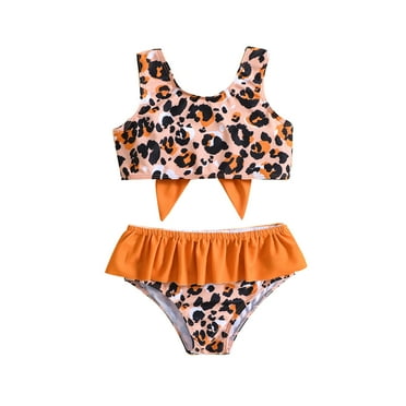 DWRGQD Girls Swimwear Toddler Summer Girls Bowknot Leopard Printed Ruffles Two Piece Swimwear Swimsuit Bikini 18 Months-24 Months