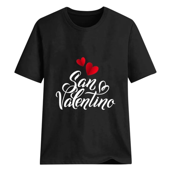 DWRGQD Valentines Women's T-Shirts Women's Valentine's Day SanValentine Print Round Neck Short-Sleeved T-Shirt Top Valentine's Day Clothing 2025 Romantic Trend Casual Wear L