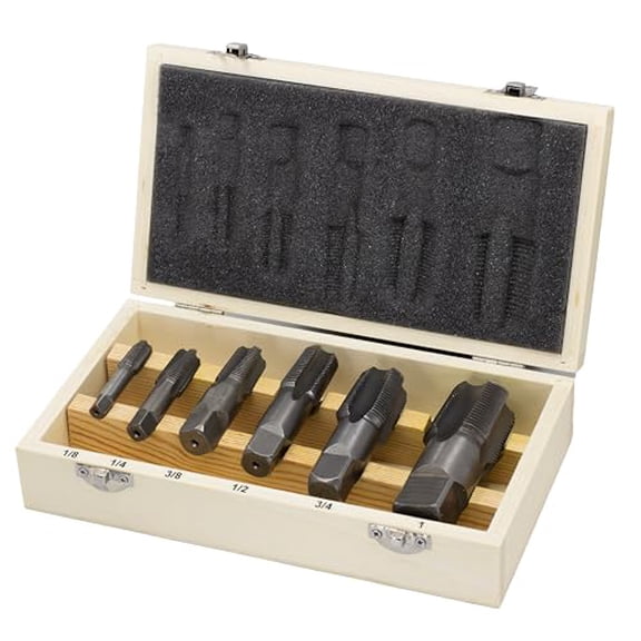 - DWTHS1/8-1SET 6 Piece NPT Pipe Tap Set in Wooden Case (1/8", 1/4", 3/8", 1/2", 3/4" and 1"), High Speed Steel, DWT Series$$Tools