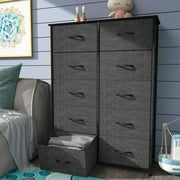 DWVO 10 Drawer Dresser Chest of Storage Dresser Tall Fabric Dresser Storage Cabinet Bin Nightstand Cabinet, Black Grey