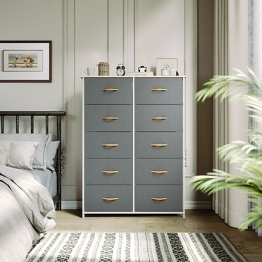 DWVO 10-Drawer Fabric Storage Dresser Cabinet with Metal Frame for Adults, Organizer in Gray