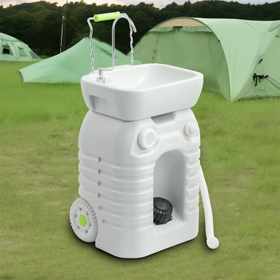 DWVO 12 Gallon 45L Portable Camping Sink with Adjustable Wash Basin, Soap Dispenser, and Large Wheels,Camping Hand Wash Station