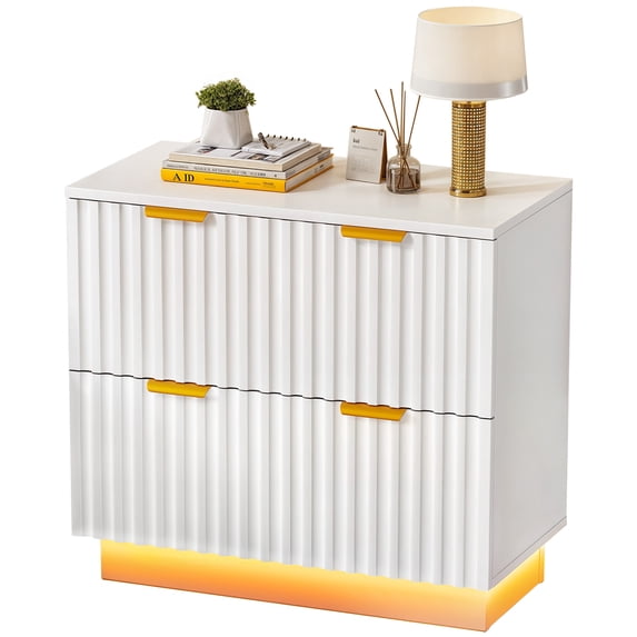 DWVO 2-Drawer Lateral File Cabinet with LED Light , Large Filing Cabinet for Letter A4-Sized Files, Office Storage Organizer for Home Office ,White