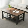 thumbnail image 1 of DWVO 2-Tier Brown Coffee Table with Open Storage Shelf Farmhouse Accent Cocktail Center Ends Table for Living Room, 1 of 6