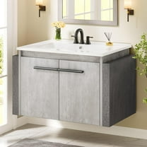 DWVO 24" Bathroom Vanity with Sink Combo, Wall Mounted Modern Bathroom Cabinet with Ceramic Sink, Large Storage Double Soft-Close Doors Cabinet Vanity, Grey