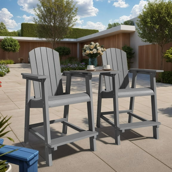 DWVO 25" Tall Plastic Adirondack Chair, Poly Bar Height Balcony Chairs for Deck Pool Patio and Porch - Gray