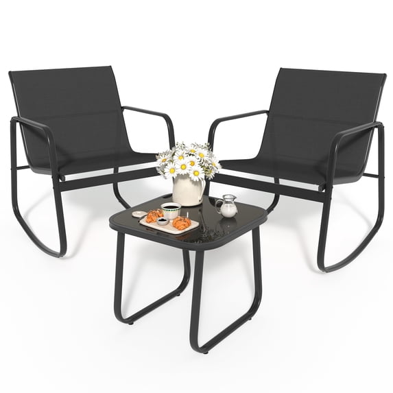 DWVO 3 Piece Texilene Steel Outdoor Patio Bar Set, Black