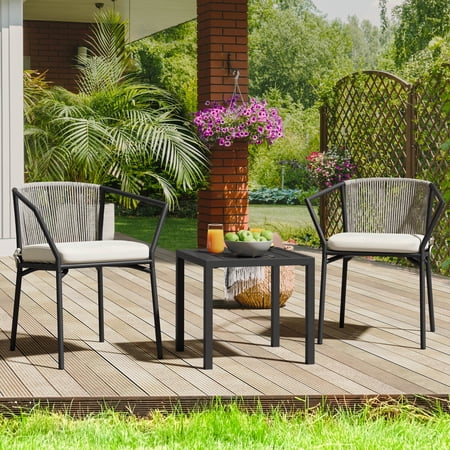 DWVO 3-Piece Outdoor Wicker Conversation Bistro Set, 2 Dining Chairs and Coffee Table - White