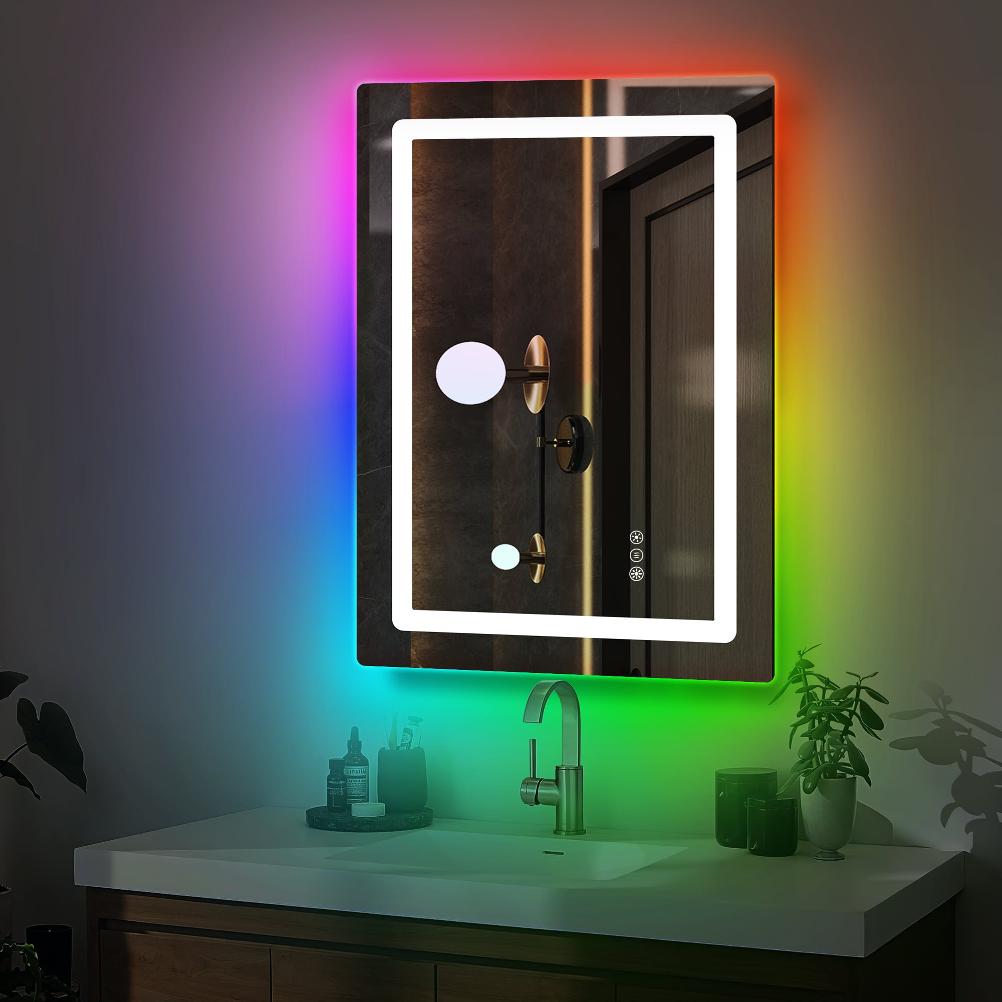 DWVO 32x24in RGB Backlit 8 Colors Bathroom LED Smart Dimmable Vanity ...