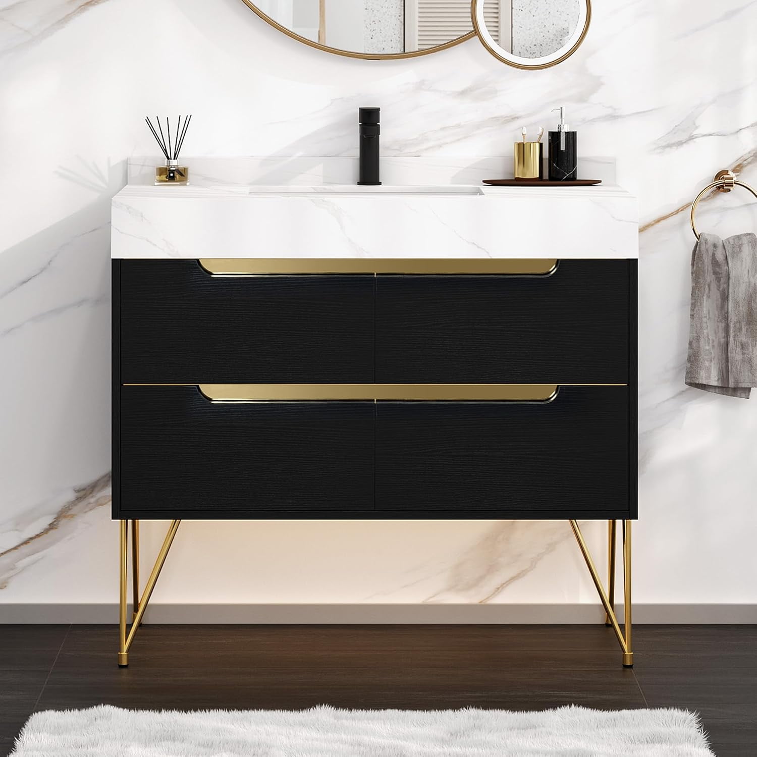 DWVO 36 Inch Bathroom Vanity with Sink, Black Bathroom Cabinet with ...