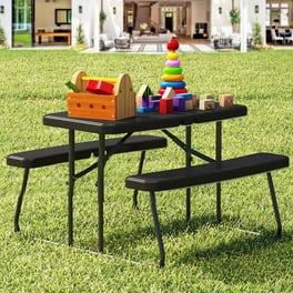 Craftian Picnic Table Heavy Duty Outdoor Picnic Table and Bench with Weather Resistant Resin Tabletop Stable Steel Frame for Yard Patio Lawn Party Light Brown Walmart