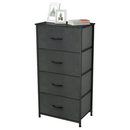 DWVO 4 Drawers Dresser Shelf Organizer Bedroom Bedside Storage Tower Black, Black Grey