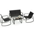 thumbnail image 1 of DWVO 4-Piece Outdoor Patio Bistro Furniture Set, Rocking Chair Set - 2 Rocking Chairs, Loveseat chair with Glass Coffee Table - Black, 1 of 9