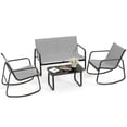thumbnail image 1 of DWVO 4-Piece Outdoor Patio Bistro Furniture Set, Rocking Chair Set - 2 Rocking Chairs, Loveseat chair with Glass Coffee Table - Gray, 1 of 8
