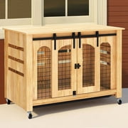 DWVO 41.7"Large Outdoor Dog Kennel, Solid Wood Dog Crate with Casters and Sliding Door for Large Medium Dogs