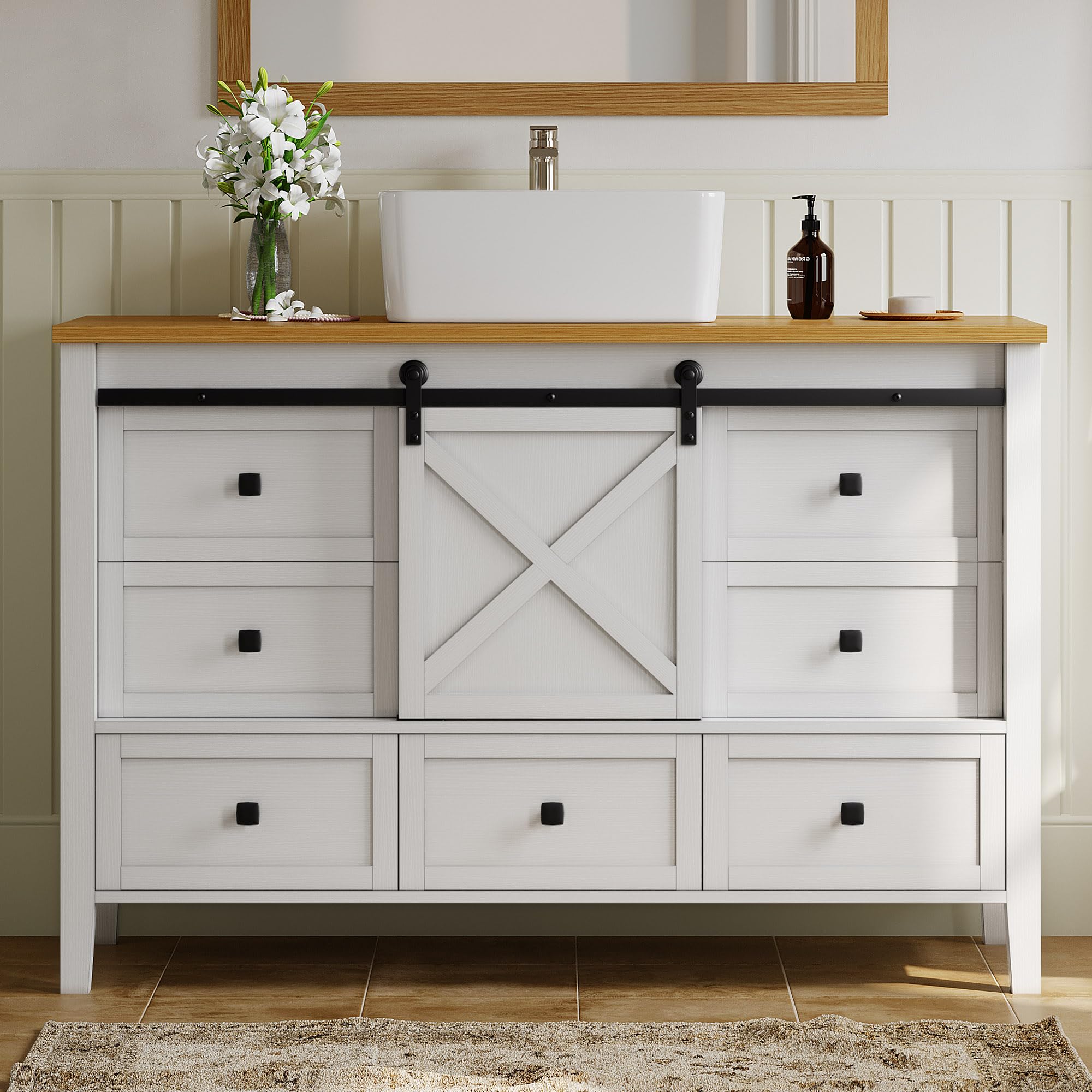 DWVO 48" Farmhouse Bathroom Vanity with Sink Combo, Barn Door Bathroom
