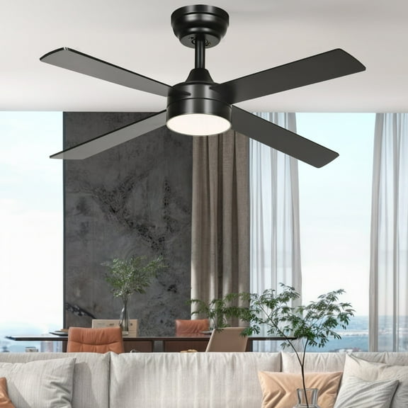 DWVO 48in Black Ceiling Fans with Light and Remote Control /App Control,4 Blades,Modern Ceiling Fan Compatible with Alexa for Indoor Outdoor