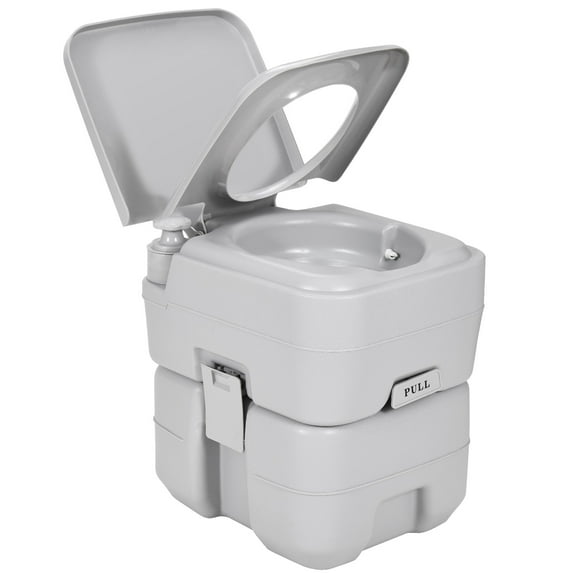 DWVO 5.3 Gallon Portable Travel Toilet RV Potty, Upgrade Double Outlet Water Spout, Handle Flush Pump, Detachable Water Tank, for Camping, Boating, Hiking, Trips