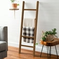 DWVO 5 Foot Wall-Leaning Blanket Ladders, Brown Wood Blanket and Towel Rack Ladder Shelf ...