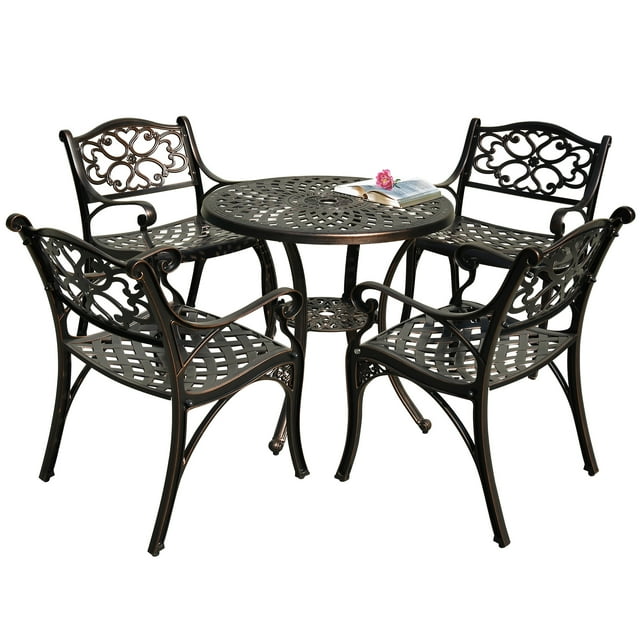 DWVO 5 Piece Cast Aluminum Outdoor Patio Dining Set, Outdoor Patio