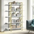 thumbnail image 1 of DWVO 5-Tier Book Shelves and Bookcase, Steel Freestanding Open Display Storage Gold Bookshelf Organizer for Home Office, Gold & White, 1 of 7